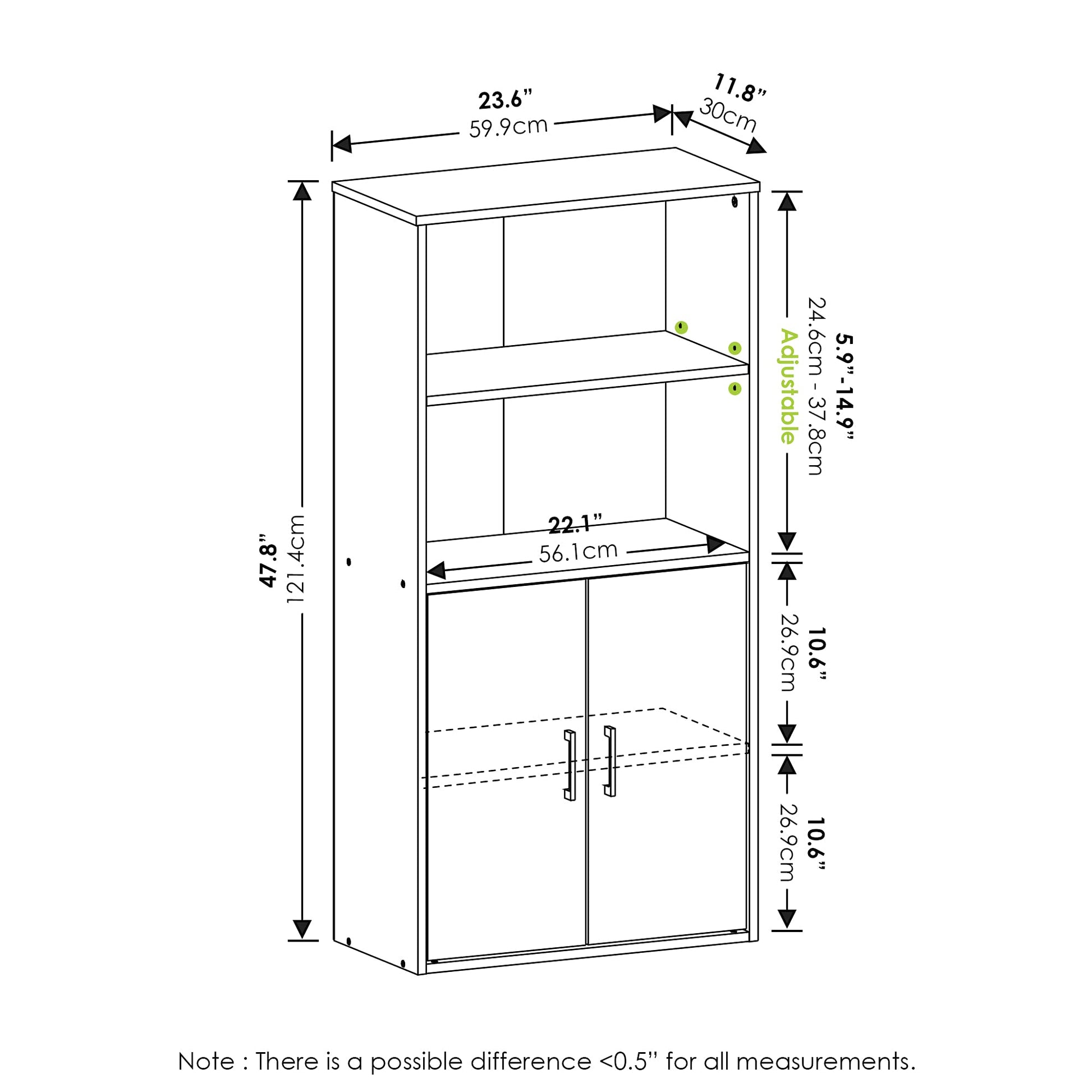 Furinno Pasir Storage Cabinet with 2 Open Shelves and 2 Doors, White - WoodArtSupply