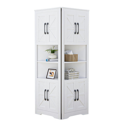 NOVAMAISON Corner Cabinet, 67” Tall Farmhouse Corner Storage Cabinet with Barn Door Design and Shelves, White Corner Bathroom Cabinet for Bathroom,