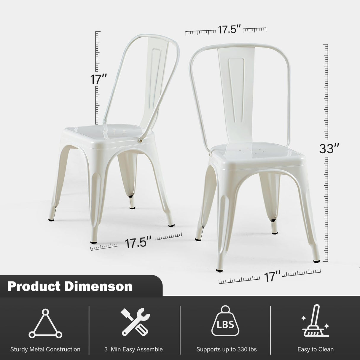 SOLEGGIATA White Metal Dining Chairs Set of 6 Iron Stackable Industrial Tolix Style Outdoor Farmhouse Kitchen Cafe Arctic White Color SOLEGGIATA