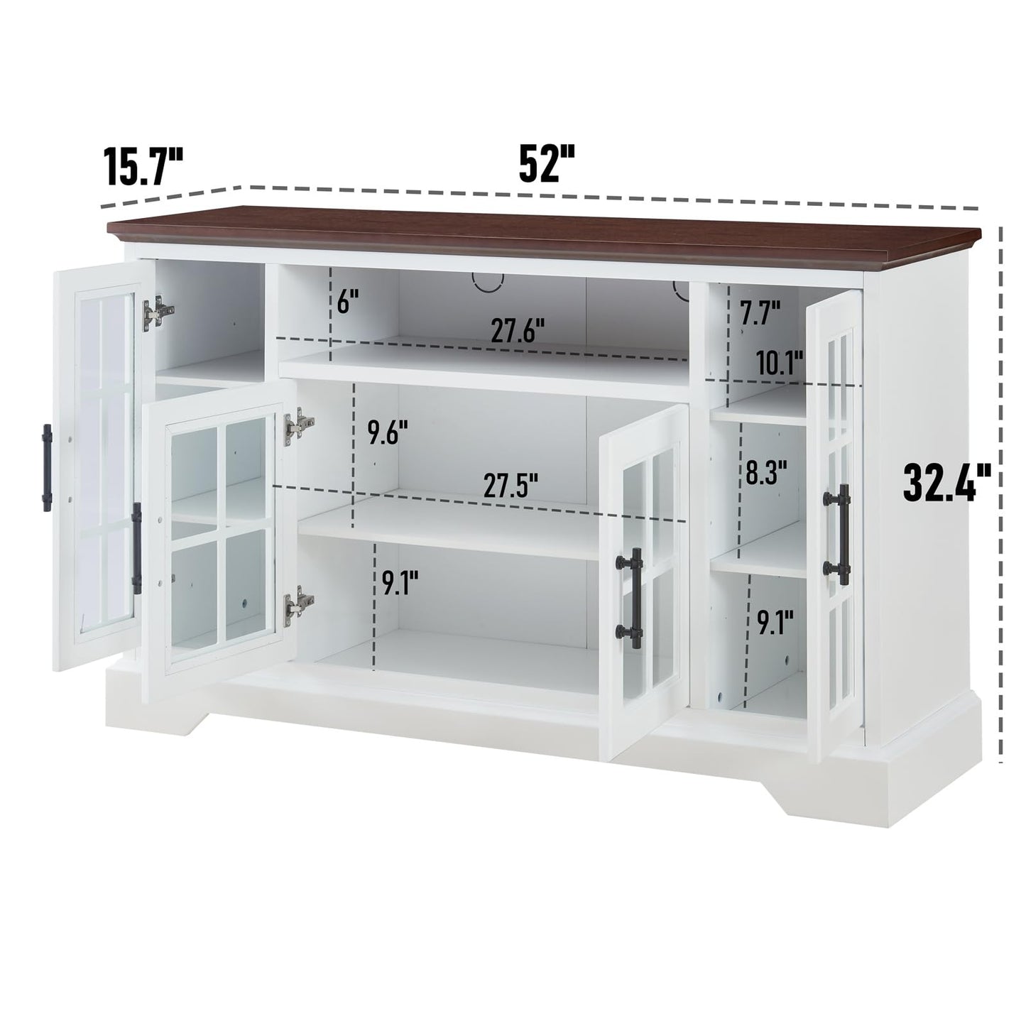 LKTART 52''Buffet Sideboard Storage Cabinet 4 Glass Door Wood Adjustabel 3 Shelves Console Table for Living Room Dining Room Kitchen Hallway - WoodArtSupply