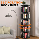 Nidouillet Rotating Bookshelf Tower, 5 Tier Spinning Bookcase Lazy Susan, Revolving 360 Book Shelf Storage Round Organizer, Vertical Rotate Turning Corner Book Case for Small Space, Black Nidouillet