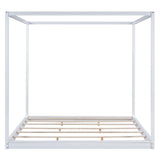 Merax Wooden Canopy Platform Bed Frame King Size Floor Bed/Mattress Foundation with Slat Support White Merax