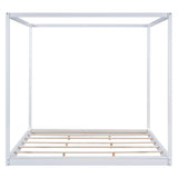 Merax King Canopy Bed Frame, Wood King Size Bed Frame Floor Bed, Wood Salt Support, No Box Spring Needed, White Merax