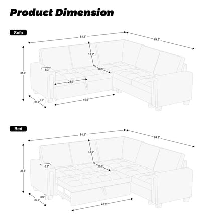 Belffin Modular Sectional Sleeper Sofa with Pull Out Couch Bed Velvet Convertible L Shaped Sectional Couch for Living Room Apartment Black