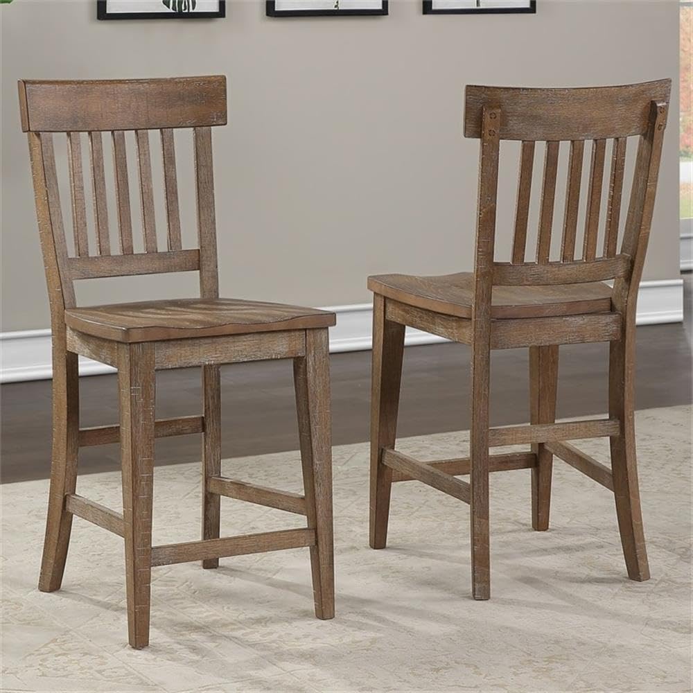 Steve Silver Furniture Riverdale Counter Height 9pc Set, 72"-96" Rectangular Table w/Two 12" Leaves, 8 Wooden Counter Chairs, Rustic/Farmhouse Design, Dining Room, 72" L x 36'" W x 36" H, Brown Steve Silver