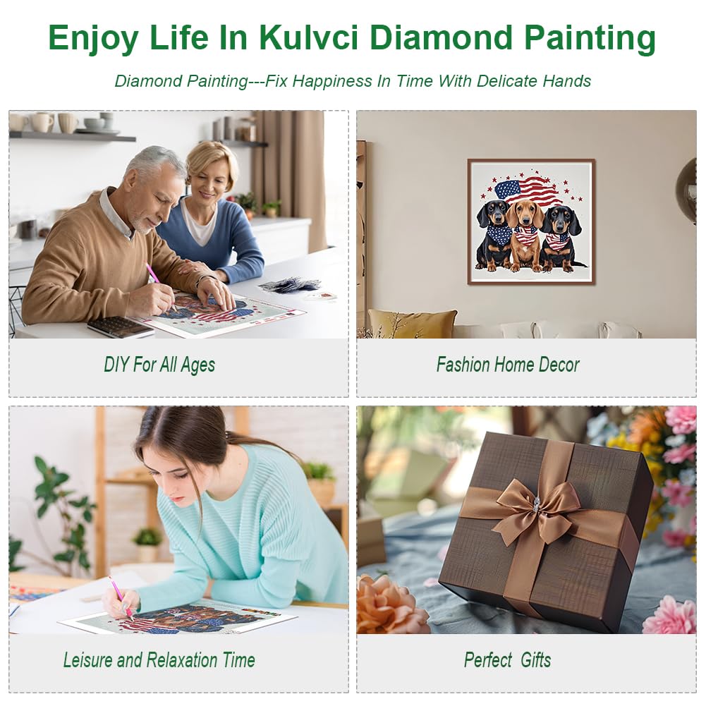 Kulvci Diamond Art Painting Kits for Adults, Dog Diamond Art Kits for Beginners, 5D DIY Full Drill Gem Craft for Home Decor Gift 12x12inch Kulvci