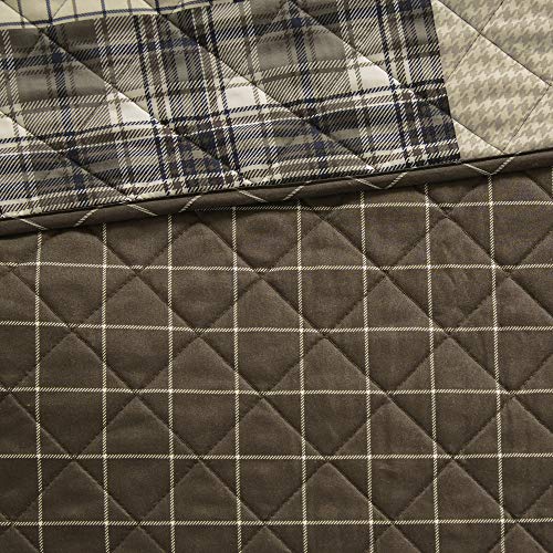 Madison Park Reversible Quilt Cabin Lifestyle Plaid Design - All Season, Breathable Coverlet Bedspread Bedding Set, Matching Shams, Timber Black/Brown Full/Queen(90"x90") 3 Piece Madison Park