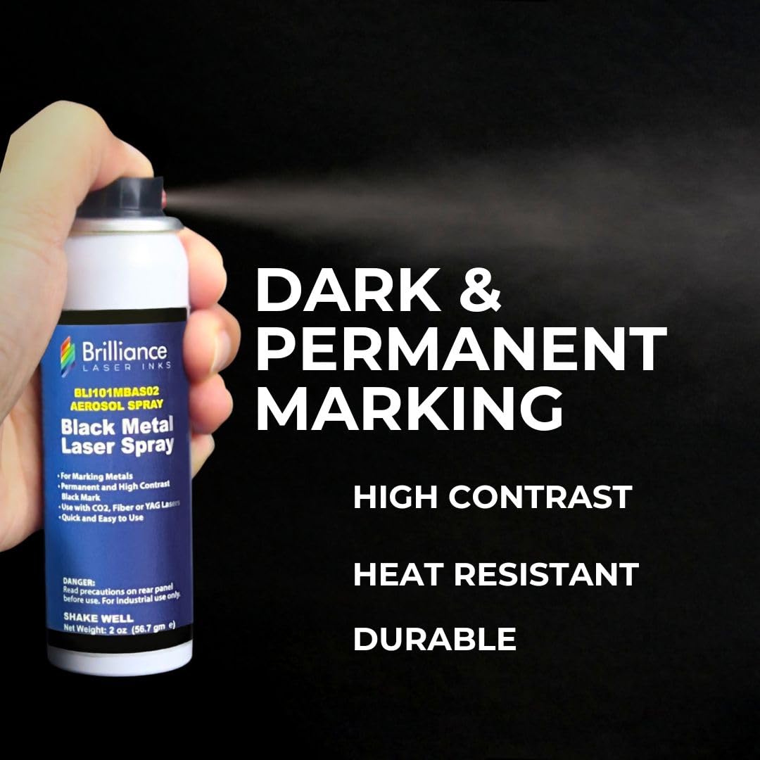 Brilliance Laser Inks 2 Oz Aerosol Black Laser Marking Spray for High Contrast Metal Marks | Permanent and Durable Metals Ink for Fiber, YAG, Diode, and CO2 Laser Engraver BRILLIANCE LASER INKS