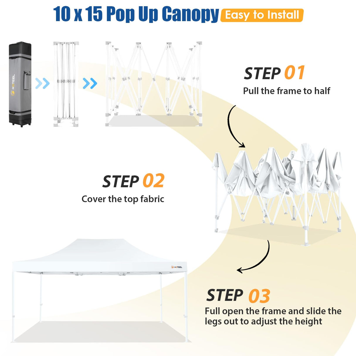 HOTEEL 10x15 Pop up Canopy Tent for Parties, Heavy Duty Easy Setup Tent Without Sidewalls, Outdoor Commercial Instant Gazebo for Wedding Event, with Roller Bag & Sand Bags, White(Hexagonal Frame) Hoteel