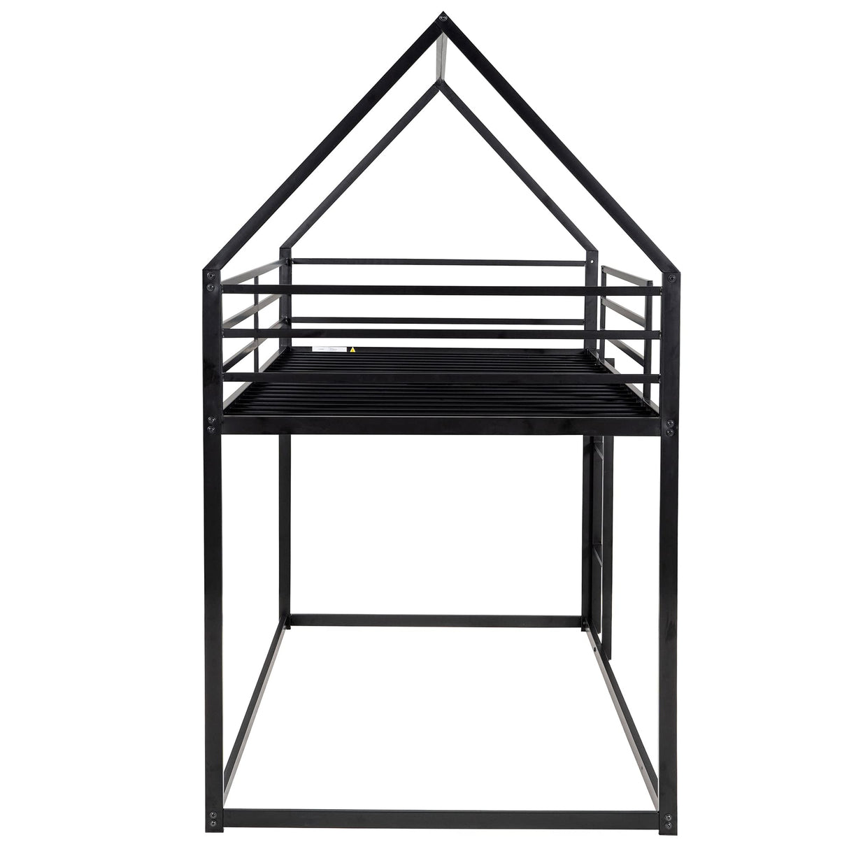 Merax Modern Twin Over Twin Junior Metal Floor Bunk Bed with Ladder House Shaped Bunk Bed Frame for Kids Boys Girls, Space-Saving, Black Merax