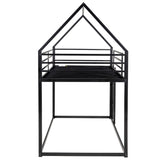 Merax Modern Twin Over Twin Junior Metal Floor Bunk Bed with Ladder House Shaped Bunk Bed Frame for Kids Boys Girls, Space-Saving, Black Merax