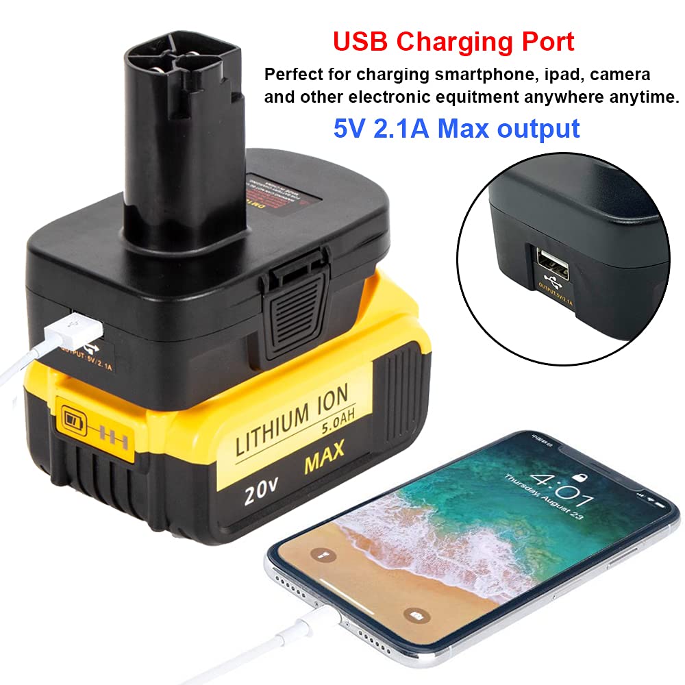 Battery Adapter for Craftsman C3 19.2 Volt Lithium Cordless Tool, Convert for DeWalt 20V &for Milwaukee 18V M18 Lithium Battery to Craftsman 19.2V Ni-MH Lithium Battery Converter, w/ USB Charge Port XFYBZN