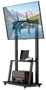Duiliuu Rolling TV Stand, TV Stand with Wheels for 32-75 inch TV, Portable TV Stand with Shelf,Hight Adjustable,15° Adjustable Viewing Angle,Max 130LBS, Vesa max 600×400 Duiliuu
