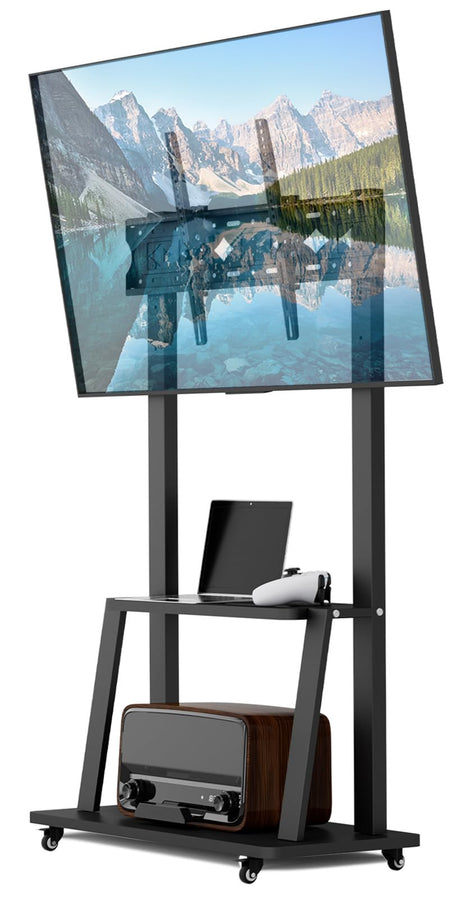 Duiliuu Rolling TV Stand, TV Stand with Wheels for 32-75 inch TV, Portable TV Stand with Shelf,Hight Adjustable,15° Adjustable Viewing Angle,Max 130LBS, Vesa max 600×400 Duiliuu