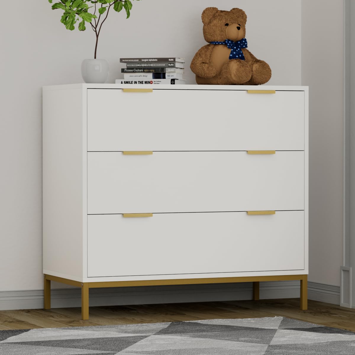 Anmytek White Dresser for Bedroom, 3 Drawer Dresser with Spacious Storage Modern Wood Chest of Drawers for Bedroom Living Room Hallway H0074 Anmytek