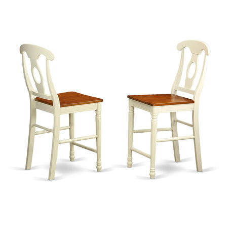 East West Furniture KES-WHI-W Kenley Counter Height Dining Napoleon Back Solid Wood Seat Chairs, Set of 2, Buttermilk & Cherry East West Furniture