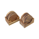 Acacia Wood Drink Coasters with Holder, Two Sets of 8 Pieces Coasters 3.72 Inch Round Wood Coasters for Cup,Dad Gifts,Tabletop Protection Cregugua