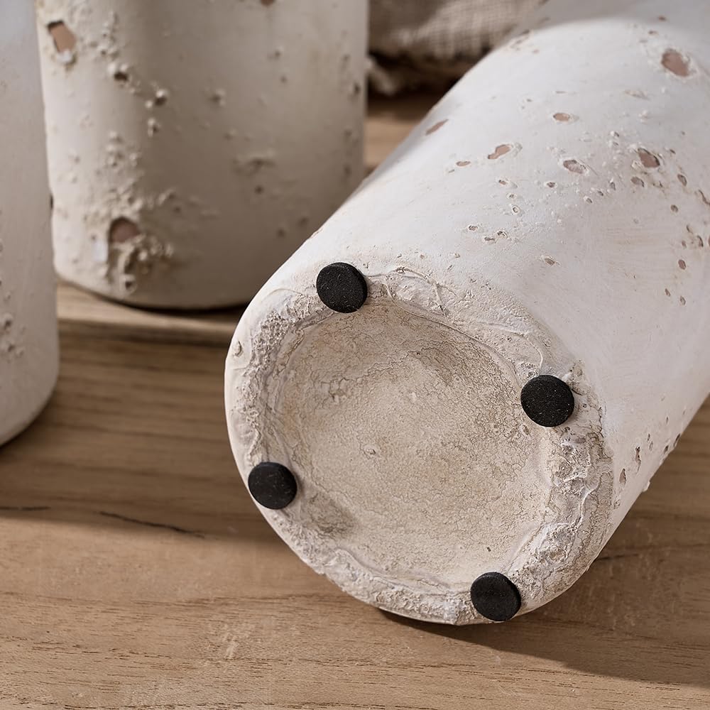 SIDUCAL Ceramic Rustic Farmhouse Vase Set of 3, Whitewashed Terracotta Vase, Pottery Vase,Clay Decorative Vases for Home Decor, Living Room, Shelf, Mantel Decoration(Rustic White) SIDUCAL