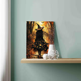 Halloween Dress Witch DIY Paint by Numbers for Adults Halloween Pictures Fall Forest Paint by Number Kit on Canvas for Beginners Paintwork Crafts Home Wall Decor Gifts 16"x20"(Frameless Aihonmin