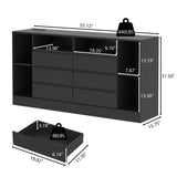 Loomie 6 Drawers Dresser with 6 Open Storage Cubbies, LED Dressers & Chests of Drawers with Power Outlet, 55" Wide Long Dresser for Bedroom, Modern TV Stand with Open Shelf for Living Room (Black) Loomie