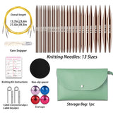 Lewhoo Circular Knitting Needles Set, 13 Pairs Interchangeable Aluminum Round Circular Needle for Knitting with Bag 3.0~10.mm Lewhoo