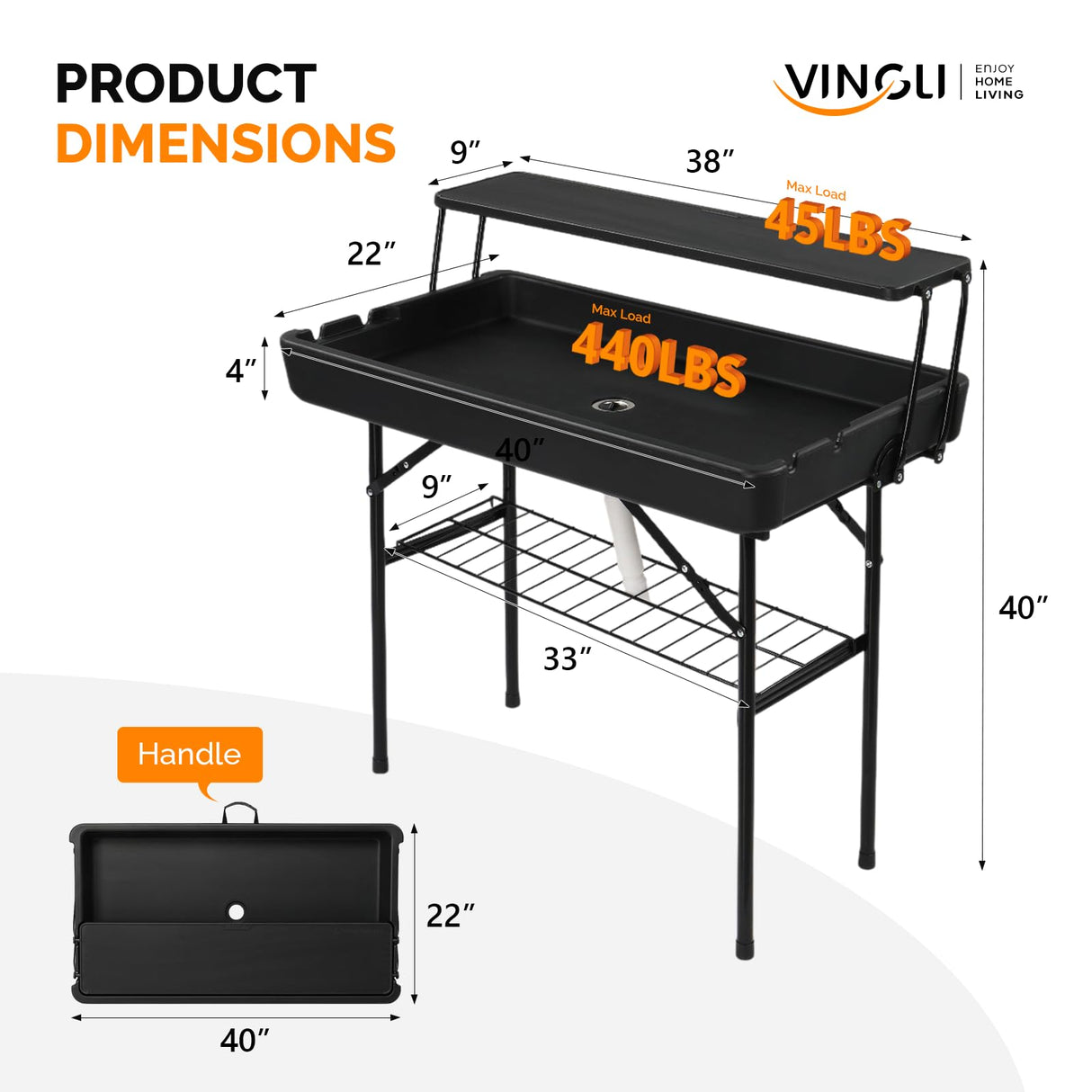 VINGLI Ice Table with Extra Storage Shelf, Portasble Cooler Side Table with Removable Skirt, Patio Table, Indoor & Outdoor Bar for Events, Parties and Camping VINGLI