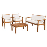 Flamaker Patio Furniture 4 Piece Outdoor Acacia Wood Patio Conversation Sofa Set with Table & Cushions Porch Furniture for Deck, Balcony, Backyard Flamaker