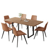 ZckyCine 67" Expandable Walnut Dining Table and 6 Upholstered Chairs, 7-Piece Dining Room Furniture Set, Mid-Century Modern Style for Home, Dining Room and Kitchen ZckyCine