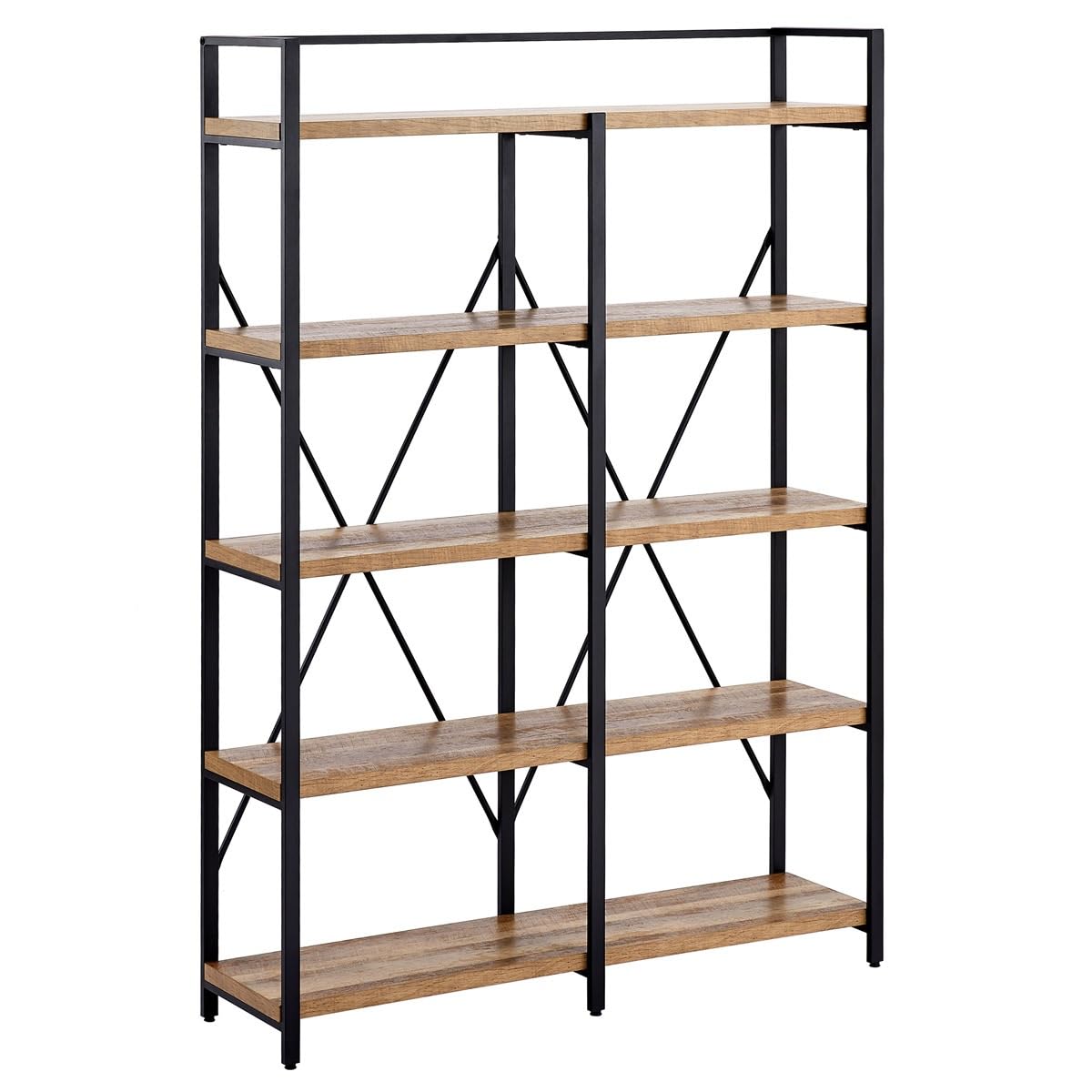 Industrial 5-Tier Rustic Oak Bookshelf with Open Shelving Unit by FATORRI - WoodArtSupply