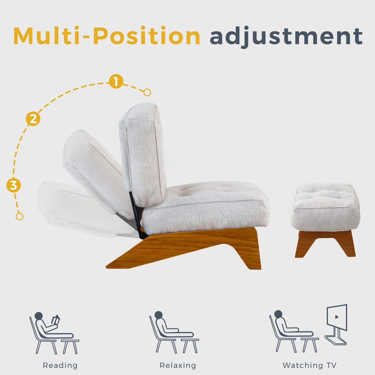 MAXYOYO Adjustable Accent Chair with Ottoman, Thick Cushion Seated Lounge Chair Reclining Chair for Living Room, Cozy Recliner and Footrest Set, Beige MAXYOYO