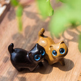 REEZHEE Green Sandalwood Hand Carved Wood Cat, Kitten & Treasure Cat Sandalwood Sculpture Gift & Home Decor Figurine REEZHEE