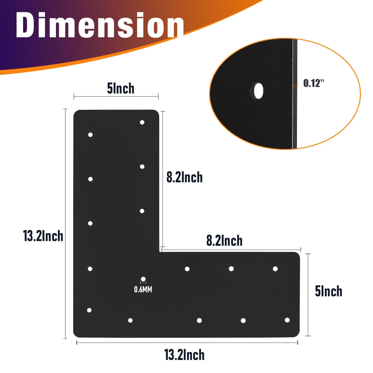 XIHUWZ 4 Pcs L Shape Flat Bracket. 13.2"x 13.2"x 5" Mending Plate, Heavy Duty Right Angle Brackets, Corner Bracket, L Shape Plate Fit 4x4,6x6 for Repair House,Furniture,Pavilion,Truss framing XIHUWZ