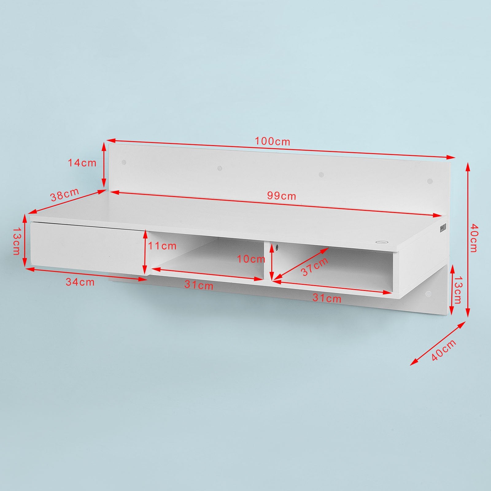 Haotian Wall-Mounted Folding Drop-Leaf Table with Storage Shelves - White - WoodArtSupply