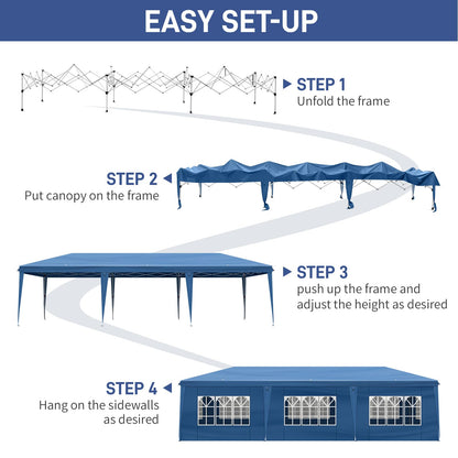 Outvita 10x30ft Ez Pop Up Canopy, Portable Instant Canopy Tent with 8 SideWalls for Outdoor Events, Party, Wedding, Birthday,Graduation Blue - WoodArtSupply