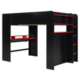 Harper & Bright Designs Gaming Bed, Full Size Gaming Loft Bed with Height-Adjustable Desk, Wardrobe, Ample Storage Space and RGB Light, Red Harper & Bright Designs
