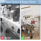 2-Tier Utility Rolling Cart Storage Organizer Sofa Side Table with Wheels, Under Desk Mobile Trolley Organizer with Handle and 2 Hanging Baskets for Office Home Kitchen Organization, Transparent Melody House