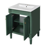 Merax 24” Bathroom Vanity with Sink, Powder Room Small Bathroom Vanity with 2-Door Cabinet, Undermount Sink, Solid Wood Frame Bathroom Storage Cabinet (Vogue Green) Merax