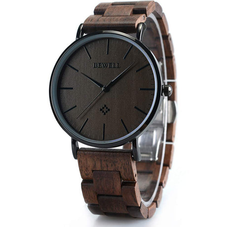 BEWELL Wooden Watches for Men Women Slim Analog Quartz Minimalist Couple Wrist Watch W163A (Mens-Black) BEWELL