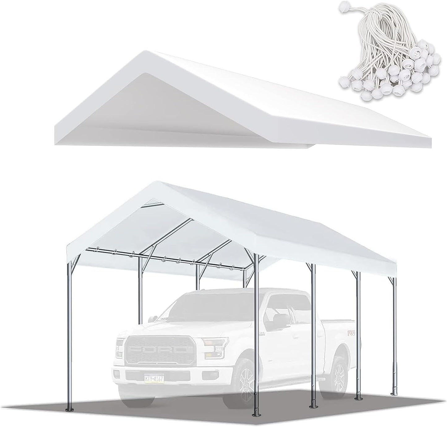 TGEHAP 10' x 20' Carport Replacement Top Canopy Cover for Car Garage Top Tarp Shelter Tent Party180G Carport Cover Heavy Duty (Only Top Cover, Frame - WoodArtSupply