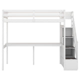 SOFTSEA Twin Loft Bed with Integrated Desk and Storage Stairs in White SOFTSEA
