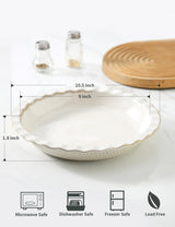 Ceramic Pie Dish for Baking, 9 inch Porcelain Pie Pan, Fluted Pie Plate for Apple, Quiche, Pot Pies, Tart, Modern Farmhouse Bakeware, Vanilla White Seyatoo