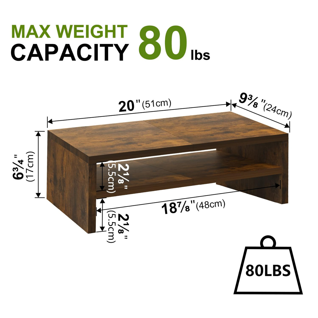 TEAMIX Wooden Monitor Stand Riser-2 Tier Laptop Stand for Desk, Monitor Riser for TV/Printer/Keyboard, Computer Stand with Storage Home Office Desk Shelf Organization TEAMIX