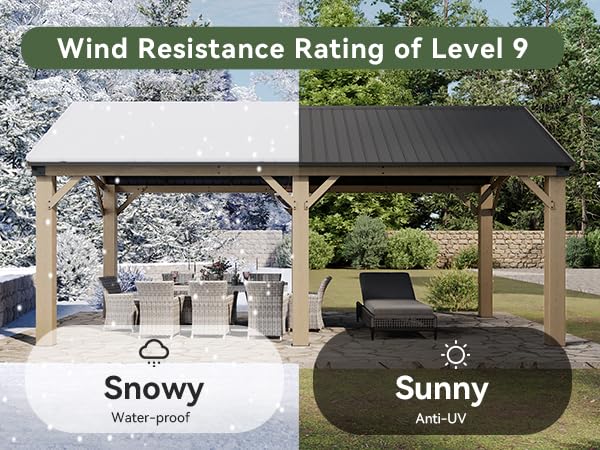 Aoxun 12' x 20' Outdoor Wood Gazebo, Hardtop Gazebo Permanent Wooden Pavilion with Galvanized Steel Gable Roof, for Patio, Garden, Deck, Cedar Wood Aoxun