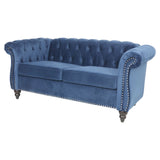 LEVNARY Velvet Sofa, Chesterfield Tufted Upholstered 2 Seater Couch, Modern Loveseat Couch Classic Furniture for Living Room Bedroom (Blue) LEVNARY