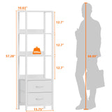 Furnulem 4-Tier Corner Shelf, Bookshelf with 2 Storage Drawers, 57.28”Tall Narrow Bookcase, Standing Shelf Organizer Unit for Living Room, Bedroom, Metal Frame, Wood Display Shelf Furnulem