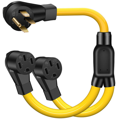 LAZMUMI 50 AMP Y Splitter Adapter Cord for RV and EV, 4 Prong 250V, NEMA 14-50P to 2X 14-50R,Heavy Duty 6/3+8/1 Gauge STW Wire,Outdoor Power Extension Cord for RV/EV/Tesla Model 3 X Y, 3 Feet LAZMUMI