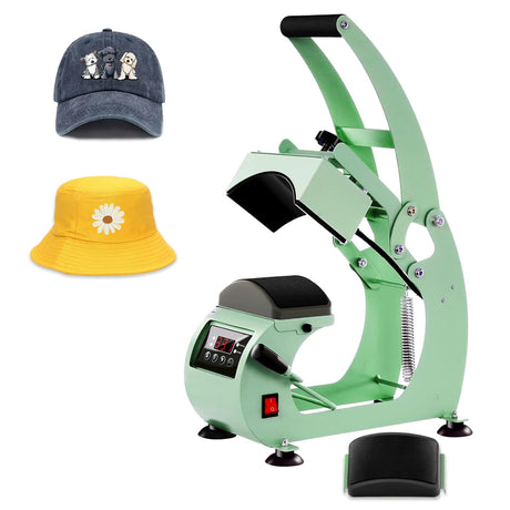 Hat Press, Hat Press Heat Machine for Caps with LCD Control, Hat Heat Press with 2pcs Interchangeable Platens & Caps Stretcher for Vinyl, Sublimation, Heat Transfer (Green) EONIX