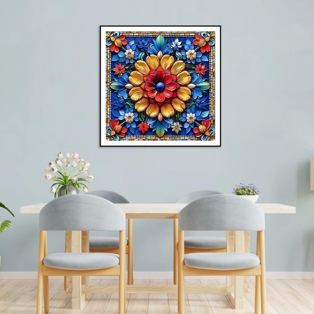 Stalente Diamond Painting Kits for Adults Mandala, 5D DIY Diamond Art Kits for Beginners Round Full Drill Diamond Painting for Home Wall Decoration Gift 12×12inch, Flower Stalente