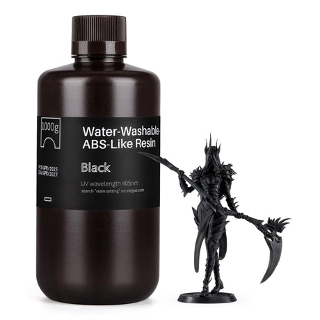 ELEGOO Water Washable ABS-Like 3D Printer Resin, High Durability and Toughness, Low Odor, Wide Compatibility for Mars Saturn Jupiter MSLA DLP LCD 3D Printing, Black 1000g ELEGOO