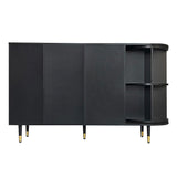 Amposei Modern Dining Buffet 51-Inch Glass Door Sideboard Cabinet Wooden Credenza Console Storage Cabinet with Drawers, Adjustable Shelves & Rotating Open Racks for Living Room Kitchen (Black) Amposei